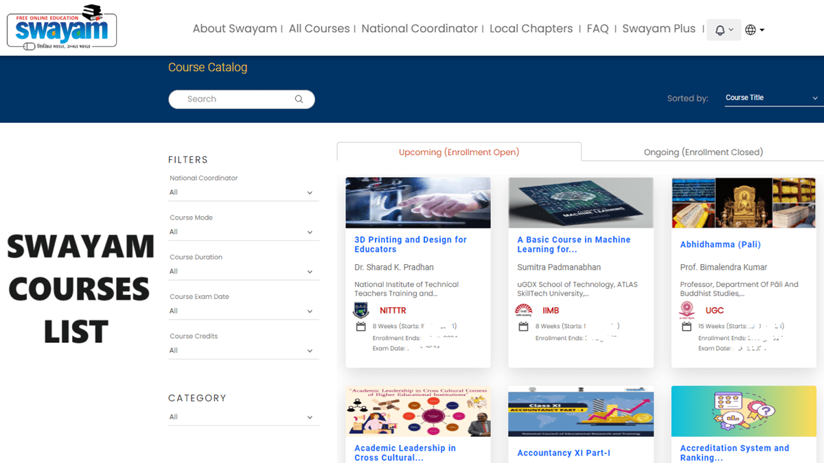 Swayam Courses List