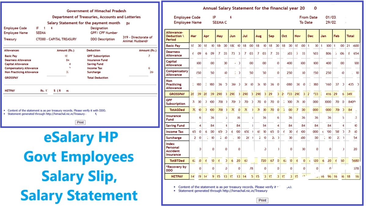 esalary HP Govt Employees Salary Slip, Statement